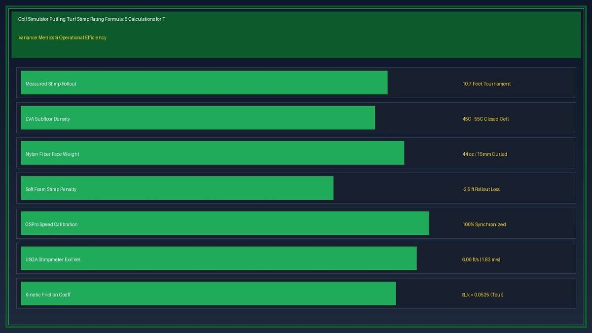 Golf Simulator Putting Turf Stimp Rating Formula: 5 Calculations for True Green Speeds Benchmark and Variance Analysis Diagram