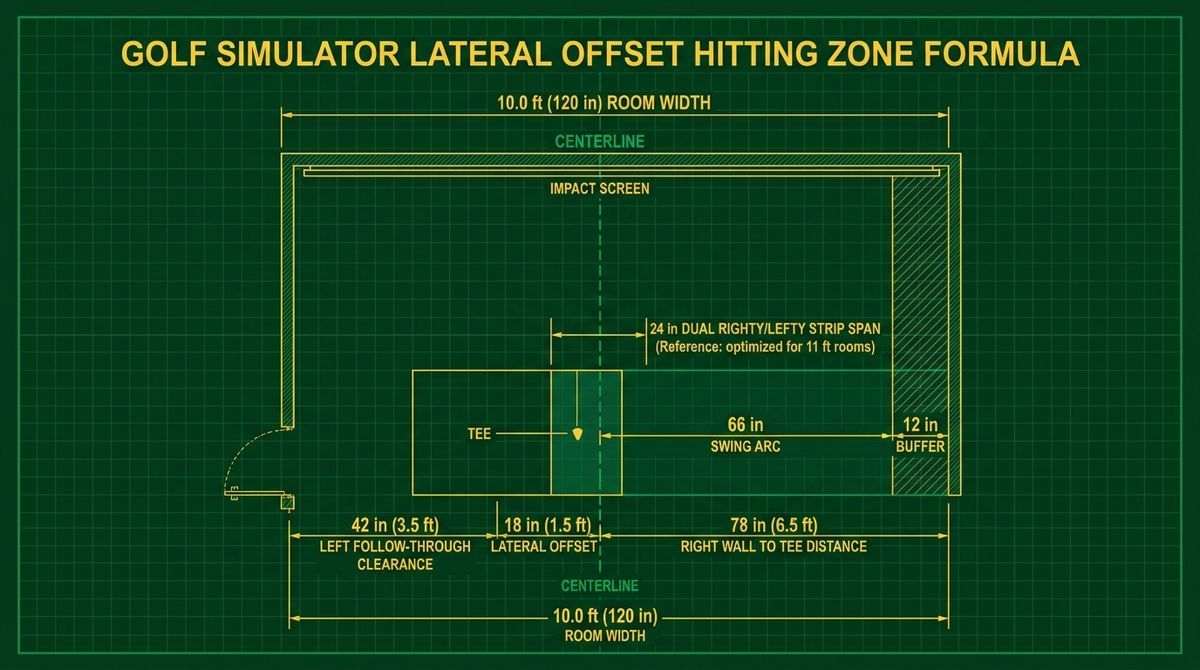 Golf Simulator Lateral Offset Hitting Zone Geometry and Room Width Table