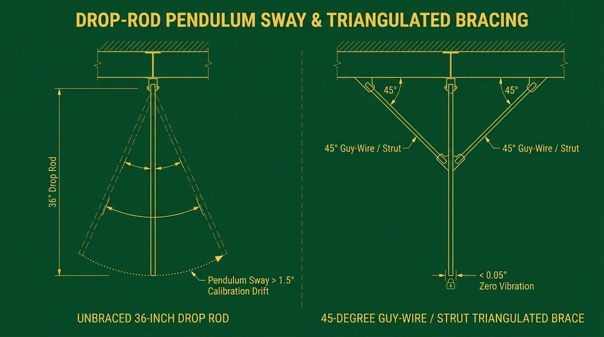 Drop-Rod Pendulum Sway and Triangulated Guy-Wire Bracing Engineering Diagram