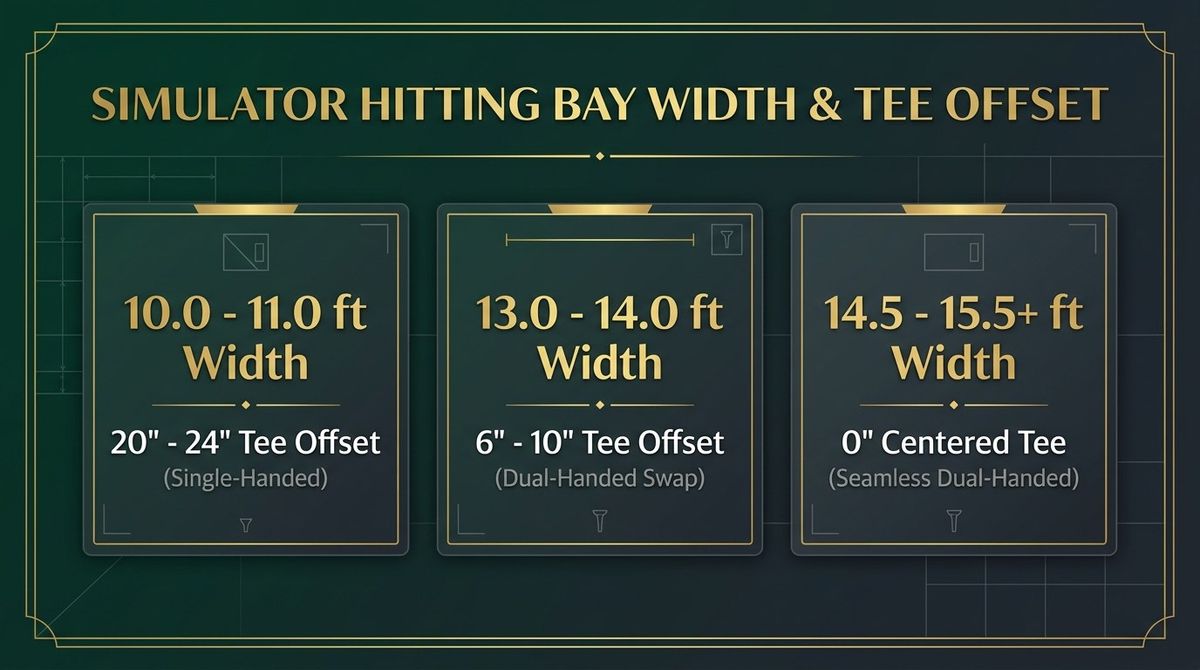 Golf Simulator Hitting Bay Width and Off-Center Tee Geometry Diagram