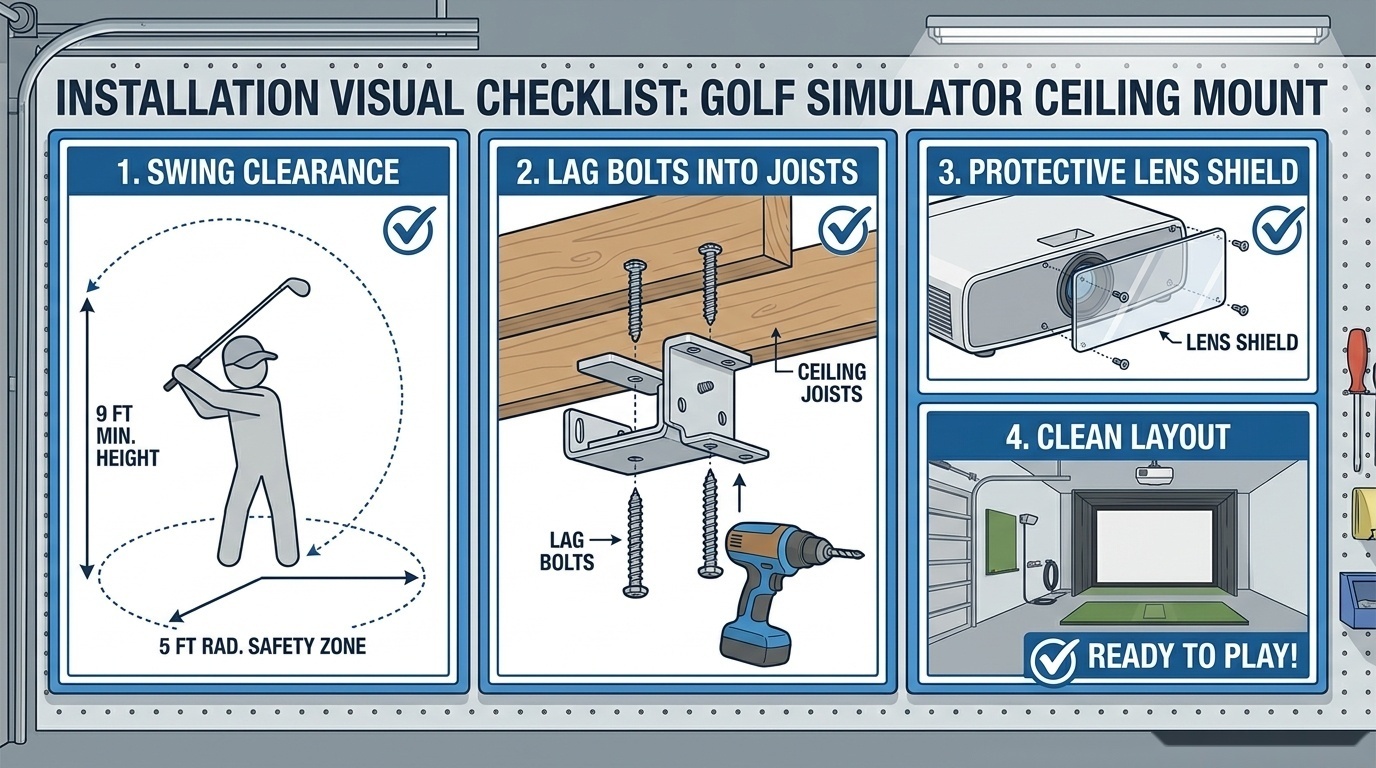Golf simulator ceiling mount installation checklist