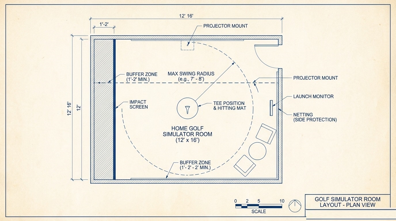 Floor Plan Blueprint for Golf Simulator